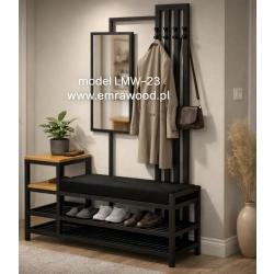 Ławka Do Przedpokoju Z Wieszakiem I Lustrem Metalowa Siedzisko Tapicerowane Czarny Stal LMW-23